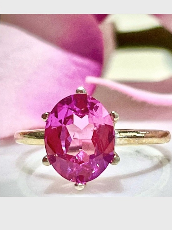 Handmade Jewelry - Lab Created Pink Tourmaline 10x8m Solitaire 925 Sterling Solver Ring